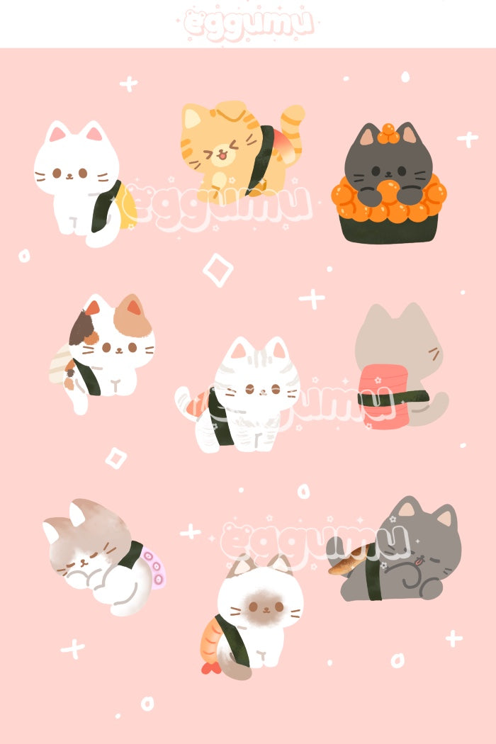 sticker sheet - sushi cats